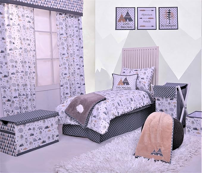 Bacati Woodlands Grey/Beige Neutral Cotton 4 Pc Toddler Bedding Set, Beige/Grey