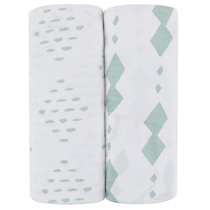 Changing Pad Cover - Cradle Sheets Fits Baby Mattress Sheet 36" X 18 - Unisex Grey Sage Diamond - 2 Pack Set