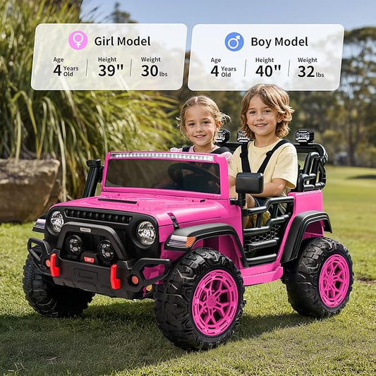2 Seater Electric Ride on Car Truck, 24V 4x4 Ride on Toy for Kids 4-8 with Remote Control, EVA Tires - Pink
