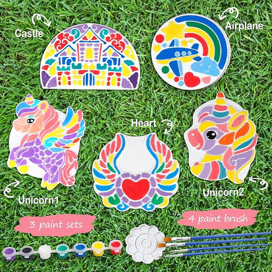IFLOVE Paint Your Own Stepping Stones for Kids Craft Kits,Arts and Crafts for Kids Ages 4-8,5 Pack Painting Crafts for Girls Ages 8-12,Outdoor Toys Art Supplies Toddler Birthday Gift (Unicorn)