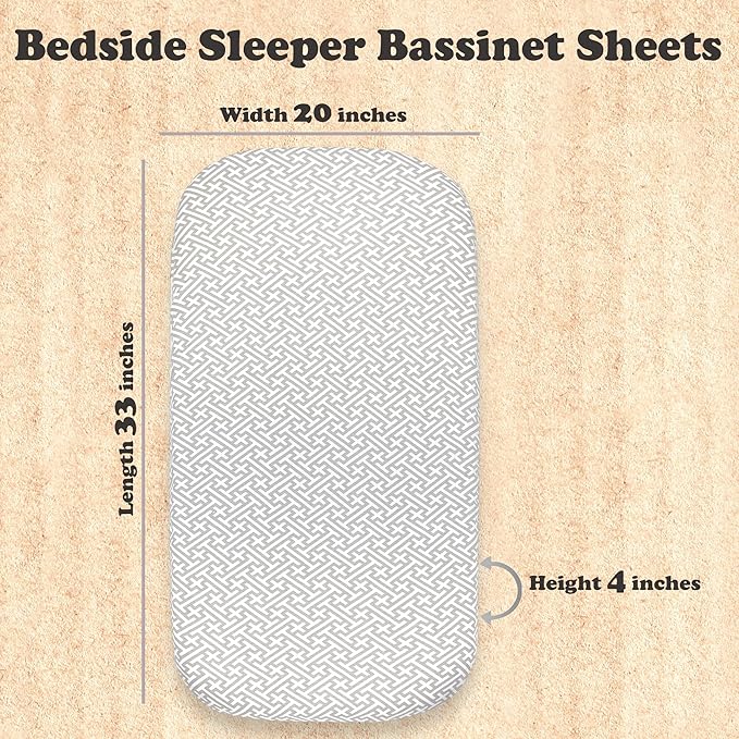 2 Pack Organic Bedside Bassinet Sheets Compatible with Mika Micky, Baby Delight, Dream On Me, AMKE and Other Bassinet Mattress Pads Size Between 17-21 in Width, 29-33 in Length, and 1.5-4 in Thick