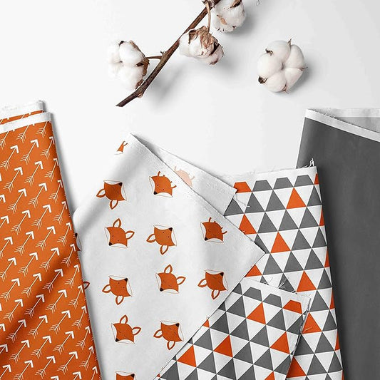 Bacati Playful Foxs 4 Piece Neutral Toddler Bedding Set, Orange/Grey 100 Percent Cotton Includes Reversible Comforter, Fitted Sheet, Top Sheet, and Pillow Case for Boys/Girls