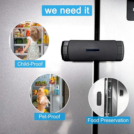 2 Pack Premium Child Safety Lock for French Fridge/Side-by-Side Refrigerator/Double Door Freezer or Cabinet, Adjustable Width & Easy to Install (Black)