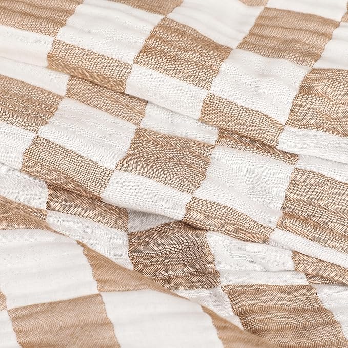 6-Layer Muslin Toddler Blanket - Made with Organic Cotton, Large 50x60 Crib Quilt & Bedding for Kids & Moms (Coffee Checkered)