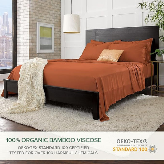 Pure Bamboo King Sheets, Genuine 100% Organic Viscose Derived from Bamboo Bed Sheet Set, Luxuriously Soft & Cooling, Double Stitching, 2 Year Quality Promise (King, Terracotta)