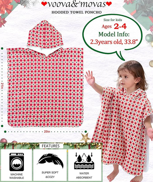 VOOVA & MOVAS Double-Layered Baby Hooded Bath Towel Poncho (2-4 Years, 20x21 Inches) | Ultra Soft & Absorbent Cotton | Thick Toddler Towel for Swimming, Beach, Shower & Winter, Heart