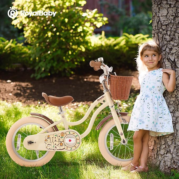 RoyalBaby Girls Bike EZ Kids Bike Stargirl Training Free Balance to Pedal Easy Learning Bicycle, 14 Inch for Toddlers & Big Kids, Brown