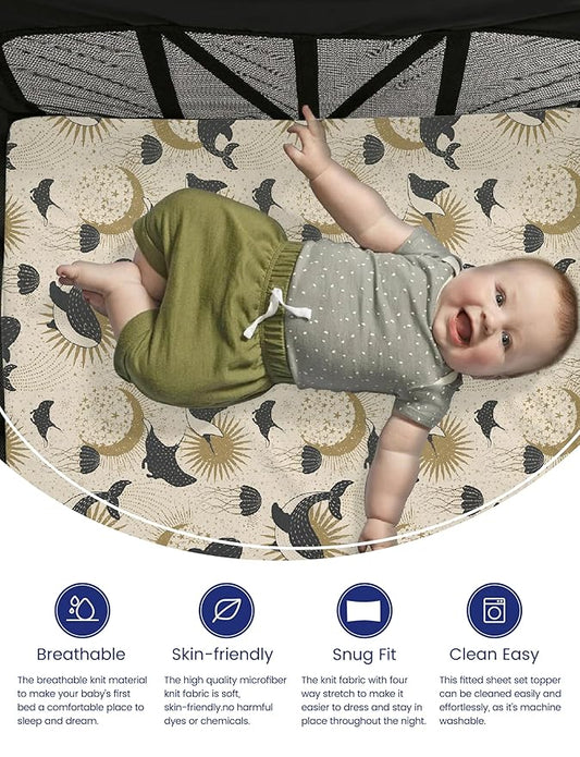 Graco Pack and Play Sheets - Fitted, Hypoallergenic Mini Crib Sheets - Boy - Zoo Safari & Sea Animals - 2 Pack
