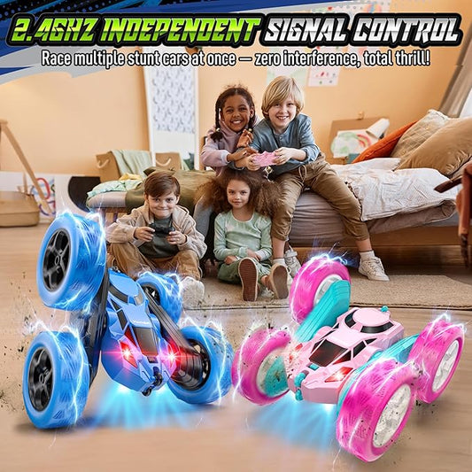 Remote Control Stunt Car for Kids, 360° Spinning Double-Sided RC Toy with Headlights, 4WD USB-C Rechargeable Vehicle for Boys Ages 6–12, Educational STEM Toy