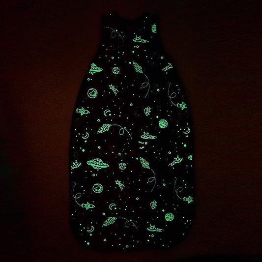Woolino 4 Season Toddler Sleeping Bag, Merino Wool and Organic Cotton Baby Sleep Bag Sack, 2-4 Years, Space (Glow In The Dark)