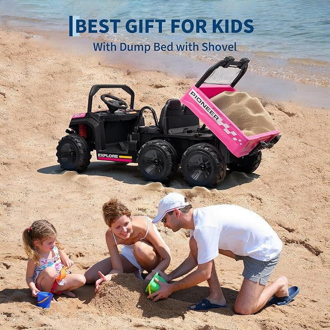 24V 4WD Electric Ride-on Dump Truck for Kids, 2-Seater with Parental Remote Control, 3 Speeds, All-Terrain Off-Road Toy Car for Boys Girls, Pink