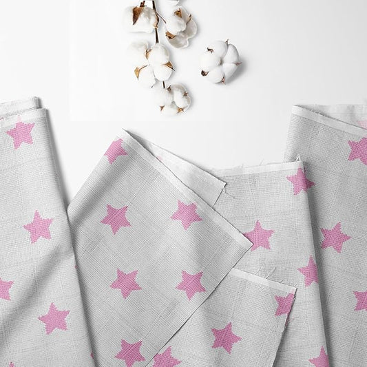 Bacati - Muslin Ikat Stars 4 Piece Girls Toddler Bedding Set 100 Percent Cotton Includes Reversible Comforter, Fitted Sheet, Top Sheet, and Pillow Case (4 pc Toddler Bedding Set, Pink Stars)