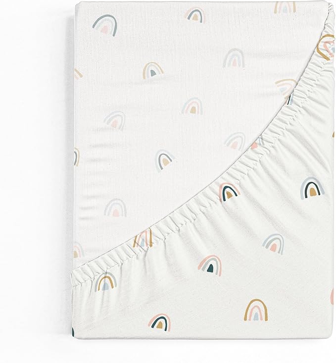Makemake Organics GOTS Certified Organic Cotton Fitted Crib Sheet Soft Breathable (28"x52", Rainbow)