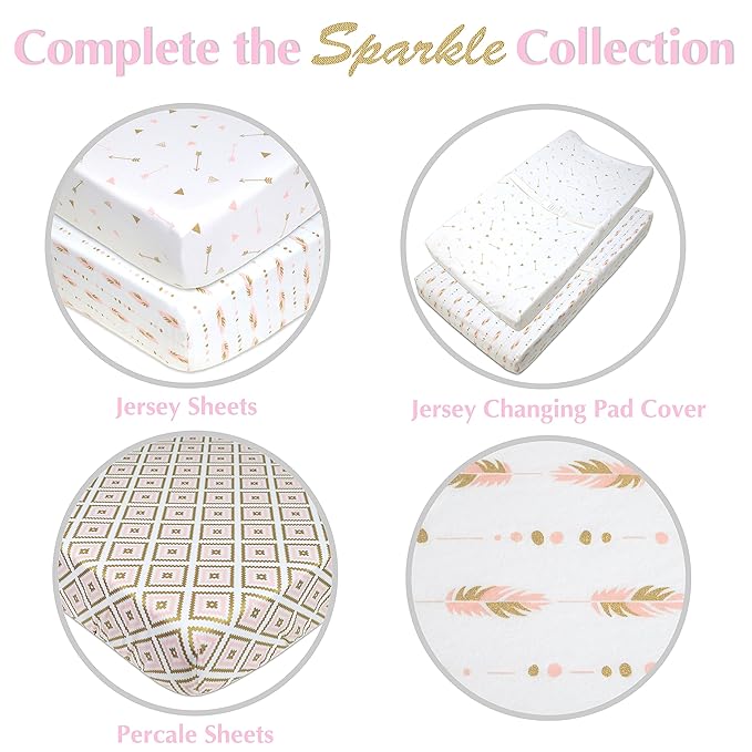American Baby Company 100% Natural Cotton Percale Fitted Crib Sheet for Standard Crib and Toddler Mattresses, Sparkle Gold/Grey Kilim, Soft Breathable, for Boys and Girls