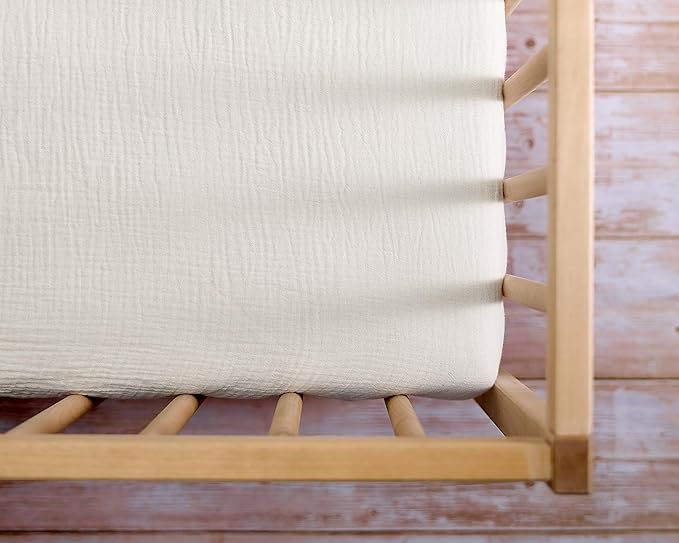 Meracorallo Muslin Crib Sheet, 100% Cotton Fitted Crib Sheet 28x52 Soft and Breathable Baby Boys Girls Cover for Standard Crib and Toddler Mattresses, Cream