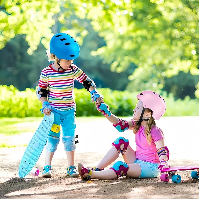Kids Bike Helmet for 3-5-8-14+ Age Girls and Boys, Kids Helmet with Knee Pads Elbow Pads Wrist Guards,Ventilation Multi-Sport Scooter Roller Skate Rollerblading Skateboarding Climbing Cycling