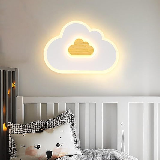 LED Ceiling Light 26W Wood Cloud Cartoon Kids Ceiling Light 19.68in Kids Room Light fixtures Ceiling Mount 3000-6500K with nightlight Ceiling Lamps for bedrooms Girl Boy Nursery Toys Room