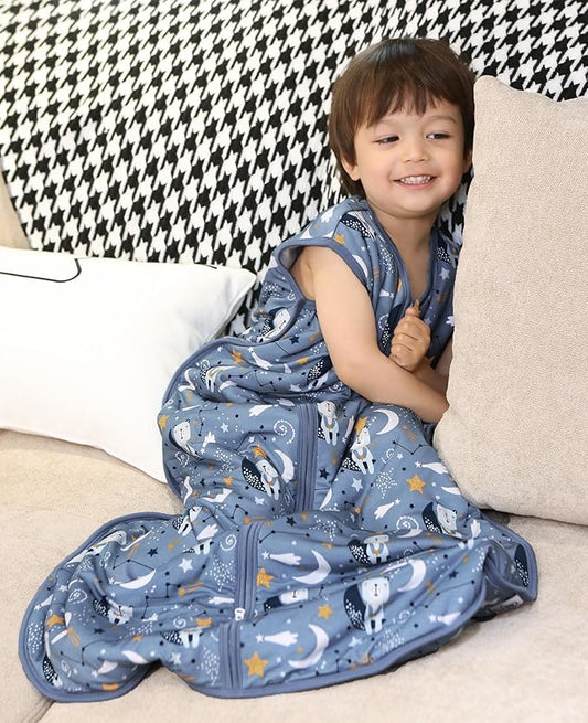Baby Sleep Sack 2-4 T Boys & Girls Wearable Blanket 100% Organic Cotton 0.5 TOG Toddler Sleeping Sack 2- Way Zipper X-Large Muslin Blue Bear