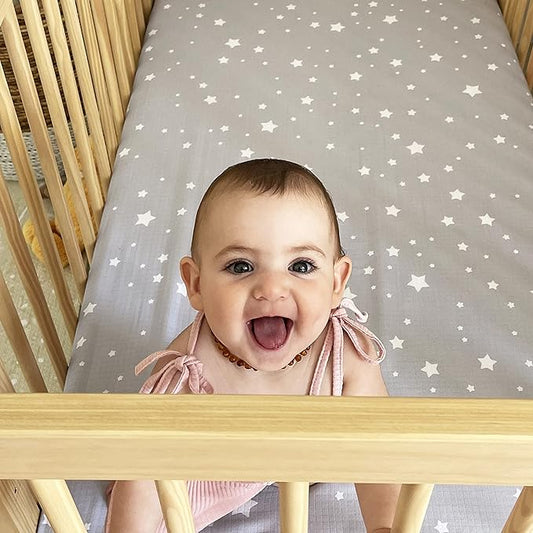 Newton Baby Fitted Crib Sheet (2-Pack) - Ultra Breathable and Soft, Organic Cotton, Fits All Standard Cribs, Stardust Grey & Plain White