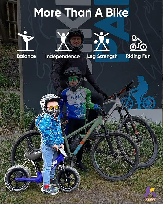 KRIDDO Toddler Balance Bike 2 Year Old, Age 18 Months to 5 Years Old, 12 Inch Push Bicycle with Customize Plate (3 Sets of Stickers Included), Steady Balancing, Gift Bike for 2-3 Boys Girls, Blue