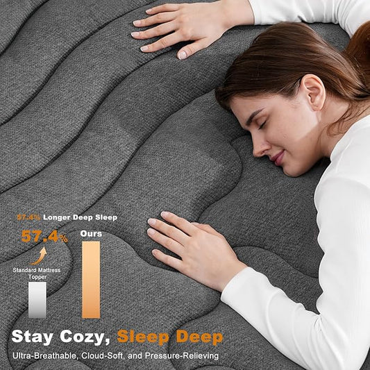 Dual Layer 4 Inch Bamboo Memory Foam Mattress Topper Queen Size, 2 Inch Thick Soft Quilted Pillow Top Cover Plus 2 Inch Charcoal Gel Memory Foam Mattress Pad for Back Pain Relief