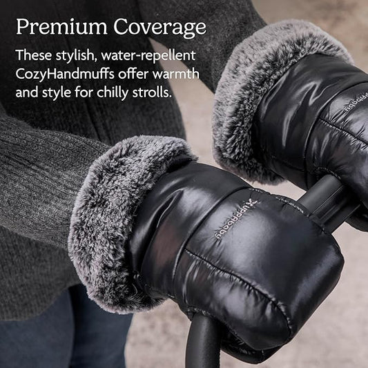 UPPAbaby CozyHandmuffs Luxe – Easily Attaches to Stroller Handlebars – Ultra-Plush, Water-Repellent Hand Protection for Cold Weather - Lyla (Onyx Nylon)