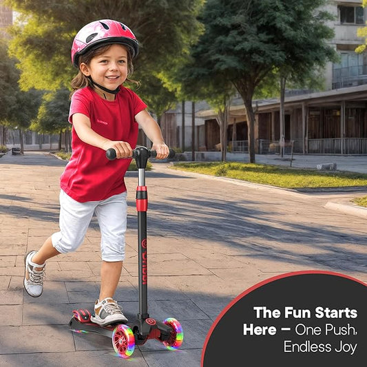 Dribbl 3-Wheel Kids Scooter - Lean-to-Steer Technology, Adjustable Height Handlebar, Anti-Slip Deck, Scooter for Boys & Girls Ages 3+, Child Safety Approved, Support Rider Up To 165 lbs, Black and Red