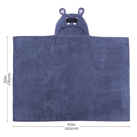 Natemia Premium Hooded Baby Towels - Ultra Soft Baby Bath Towel with Animal Design, Toddler Bath Towel, Newborn Towels for Boys and Girls, Made in Turkey - Hippo