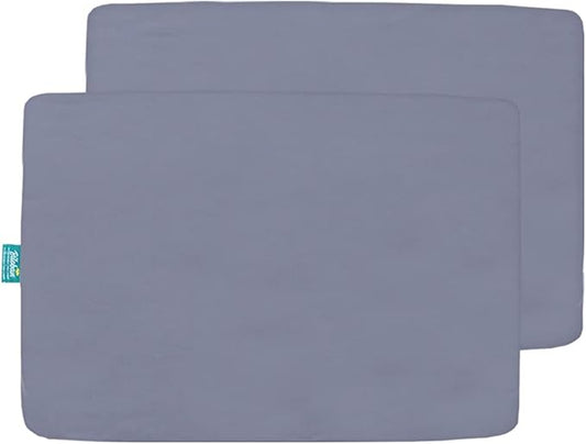 Biloban Pack and Play Sheets and Waterproof Mattress Protector Pad Cover 4 Pack Set, Ultra Soft, Grey, Noiseless Waterproof, Machine Wash