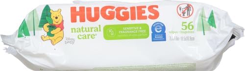 Huggies Natural Care Sensitive Baby Wipes, Unscented, Hypoallergenic, 99% Purified Water, 1 Flip-Top Pack (56 Wipes Total) (Pack of 3)