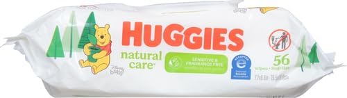 Huggies Natural Care Sensitive Baby Wipes, Unscented, Hypoallergenic, 99% Purified Water, 1 Flip-Top Pack (56 Wipes Total) (Pack of 3)