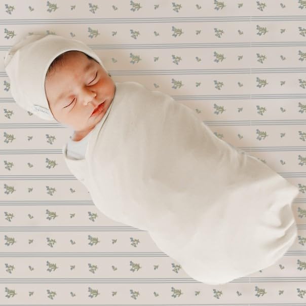 Ely's & Co. Bassinet Sheets, Baby Boy Fitted Bassinet Mattress Sheet Set - 2 Pack, 100% Jersey Knit Cotton, fits Oval, Hourglass and Rectangle Mattress, Blue Linear Berry Leaf, 32”x16”x3”