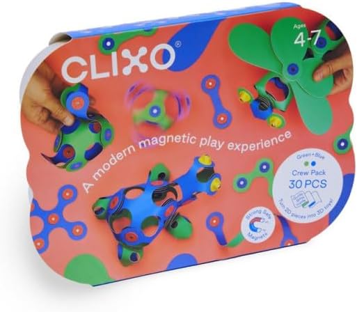 Clixo Crew 30 Piece Pack - The Flexible, Durable, Imagination-Boosting Magnetic Building Toy - Modern, Modular Designs for Hours of STEM Play. A Multi-Sensory Magnet Toy Experience Anywhere! Ages 4-99