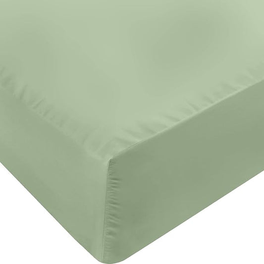 600 Thread Count Cotton Fitted Sheet for Queen Size|100% Egyptian Cotton Fitted Sheet|1 Piece Fitted Sheet Comfy, Ultra Soft, Breathable|16 Inch Deep Pocket Fitted Sheet in Sage Solid