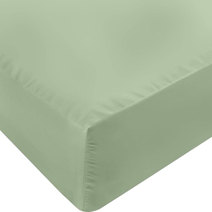 600 Thread Count Cotton Fitted Sheet for King Size|100% Egyptian Cotton Fitted Sheet|1 Piece Fitted Sheet Comfy, Ultra Soft, Breathable|16 Inch Deep Pocket Fitted Sheet in Sage Solid