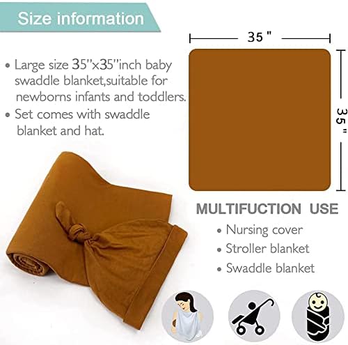 iEvolve Cotton Knitted Baby Swaddle Blanket with Hat Headband Set Newborn Swaddle Wrap Receiving Blankets for Baby Girl Boy 35" x 35"(Navyblue)