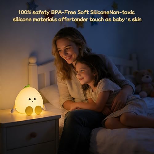 DNBFLLK Grapefruit Night Light for Nursery - Silicone Touch Lamp, 3 Adjustable Brightness, USB-C Rechargeable, Baby-Safe Bedside Light, Toddler Sleep Training & Kids Room Decor