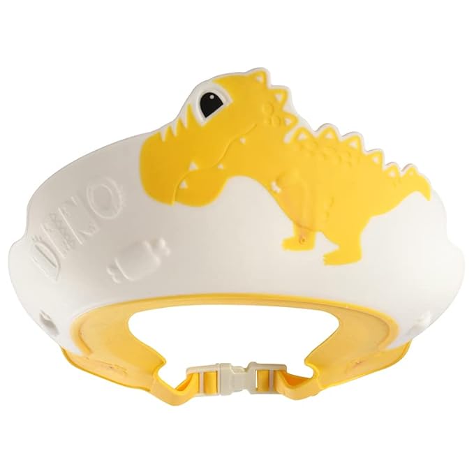 Baby Shower Cap Shield, Shower Cap for Kids, Visor Hat for Eye and Ear Protection for 0-9 Years Old Children,Cute Dinosaur/Crocodile/Hippo shape Makes the Baby Bath More Fun (Dinosaur, Yellow)