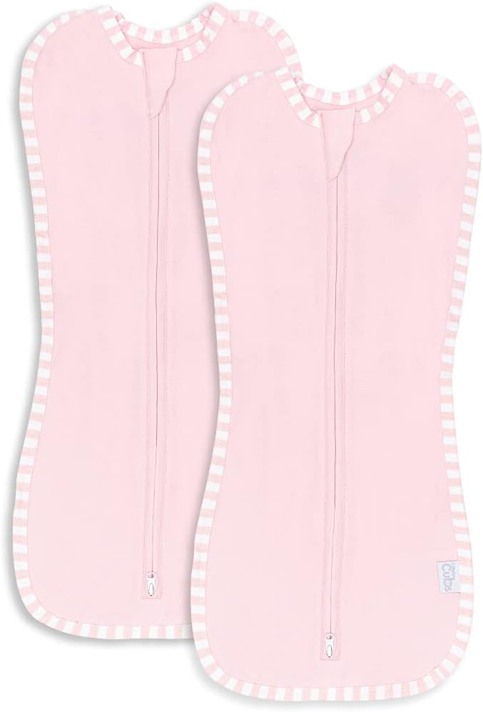 Comfy Cubs Swaddle Blanket Baby Girl Boy Easy Zipper Wrap 2 Pack Newborn Infant Sleep Sack (Small 0-3 Months, Pink)