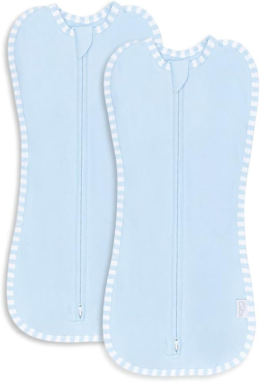 Comfy Cubs Swaddle Blanket Baby Girl Boy Easy Zipper Wrap 2 Pack Newborn Infant Sleep Sack (Large 3-6 Months, Blue)