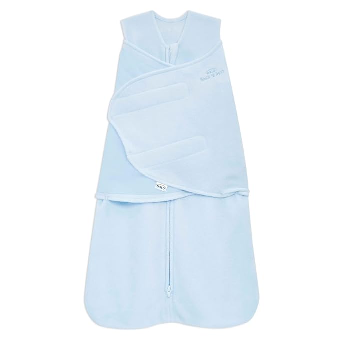 HALO Micro-Fleece Sleepsack Swaddle, 3-Way Adjustable Swaddle Blanket for Newborn and Infants, TOG 3.0 for Cold Climates, Hip Healthy, Baby Blue, Small, 3-6 Months