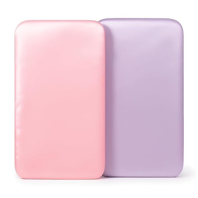 Satin Bassinet Sheet 2 Pack, Great for Baby Hair, Soft Silk Feeling Sheet for Rectangle Cradle Bassinet Mattress Pad, for Girls Gift Newborn and Infant(Pink & Purple)
