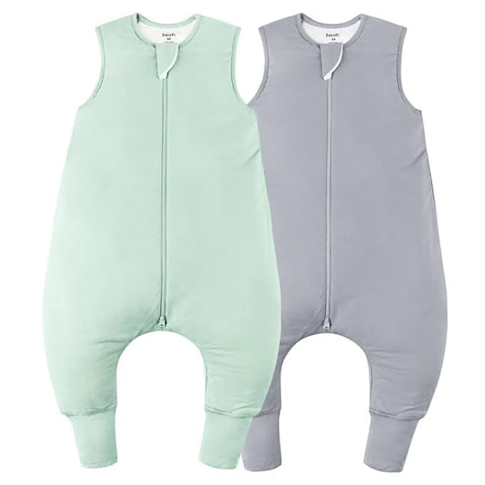 Rayon Made From Bamboo Sleep Sack 24-36 Months 0.5 Tog Ultra Soft Summer Toddler Sleep Sack 2t-3t with Feet 2-Way Zipper Lightweight Sleeping Bag Baby Wearable Blanket (2 Pack)-Green & Gray