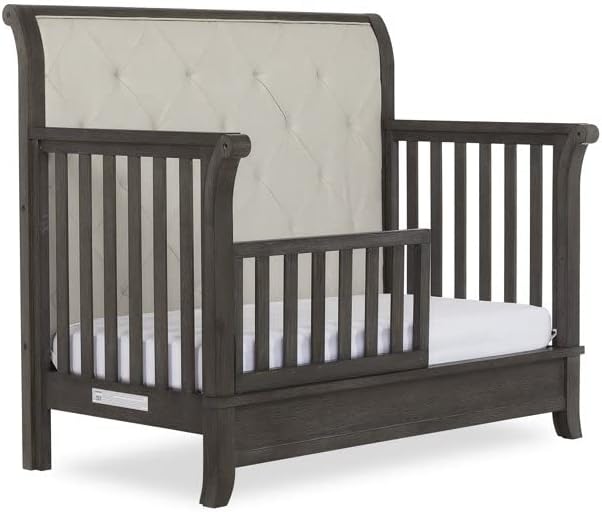 Toddler Bed Safety Guard Rail for Evolur Baby Convertible Cribs - Solid Wood Rail for Convertible Crib to Toddler Bed Conversion - Safety Bed Rail for Children (Smokey Brushed Grey, Model 814)