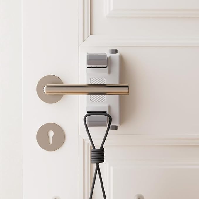 YEYA Upgrade Child Safety Door Handle Lock, White Universal Fit Lever Locks with Stong 3M Adhesive Backing, 2-Pack Toddler Proof Safety Locks for Indoor Doors, Dual-Button Security & Easy Installation