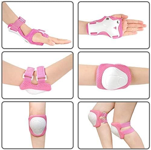 SISIGAD Kids Protective Gear Set, Strap Adjustable Knee Pads and Elbow Pads Wrist Guard 6 in 1, Suitable for Scooter, Skateboarding, Cycling, Skating