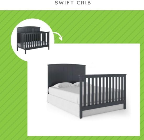 Full-Size Conversion Kit Bed Rails for Baby Relax Convertible Cribs, by Dorel Living - Solid Wood Rail - Toddler and Adult Bed Rail for Full-Size Beds - Baby Furniture (Slate Gray, Option 1)