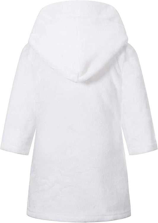 Girls Fleece Hooded Robes, Kids Soft Premium Fuzzy Bathrobe for Gifts, 2-12 Years