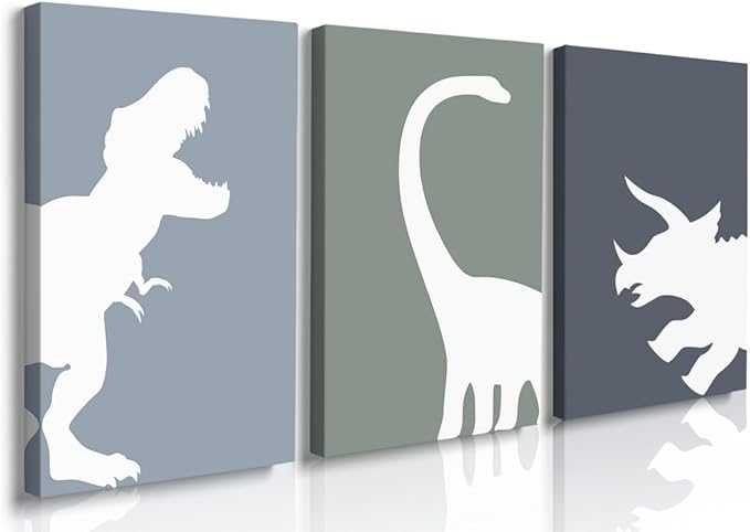 GUBIYU Dinosaur Wall Decor T-Rex Art Set of 3, Boys Room Aesthetic Posters, Animal Nursery Print for Kids Toddler Decor 12"x16"