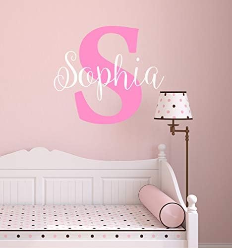 Decor Designs Decals Nursery Girls Personalized Custom Name Vinyl Wall Art Decal Sticker, Bedroom Baby and Childrens Decor, (Multiple Size Choices) (Name with Initial)